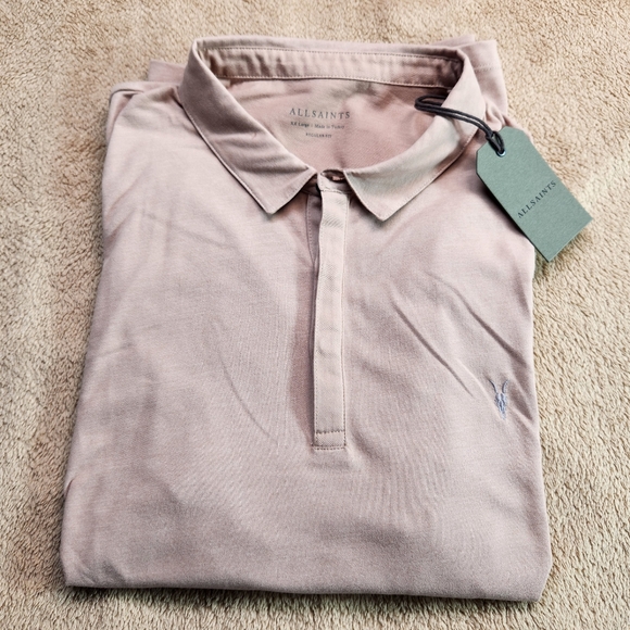 All Saints NWT Brace SS Logo Brace Polo. Light Brown XXL - Picture 1 of 16